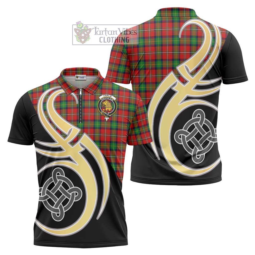 Tartan Vibes Clothing Fairlie Modern Tartan Zipper Polo Shirt with Family Crest and Celtic Symbol Style