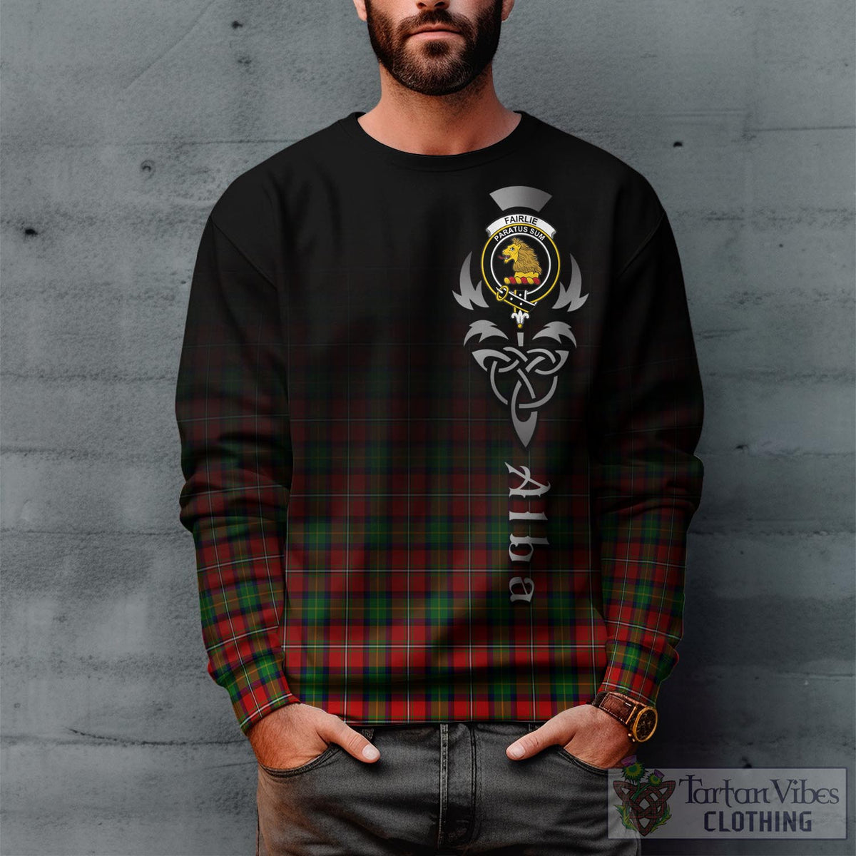 Fairlie Tartan Sweatshirt Featuring Alba Gu Brath Family Crest Celtic Inspired Unisex - Tartan Vibes Clothing