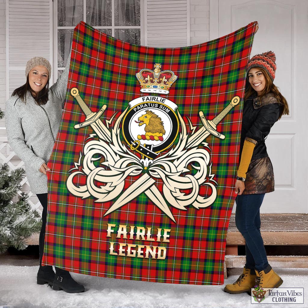 Tartan Vibes Clothing Fairlie Modern Tartan Blanket with Clan Crest and the Golden Sword of Courageous Legacy