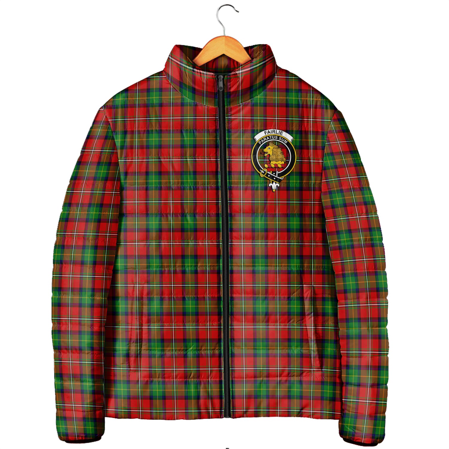 Fairlie Tartan Padded Jacket with Family Crest Men's Padded Jacket - Tartan Vibes Clothing