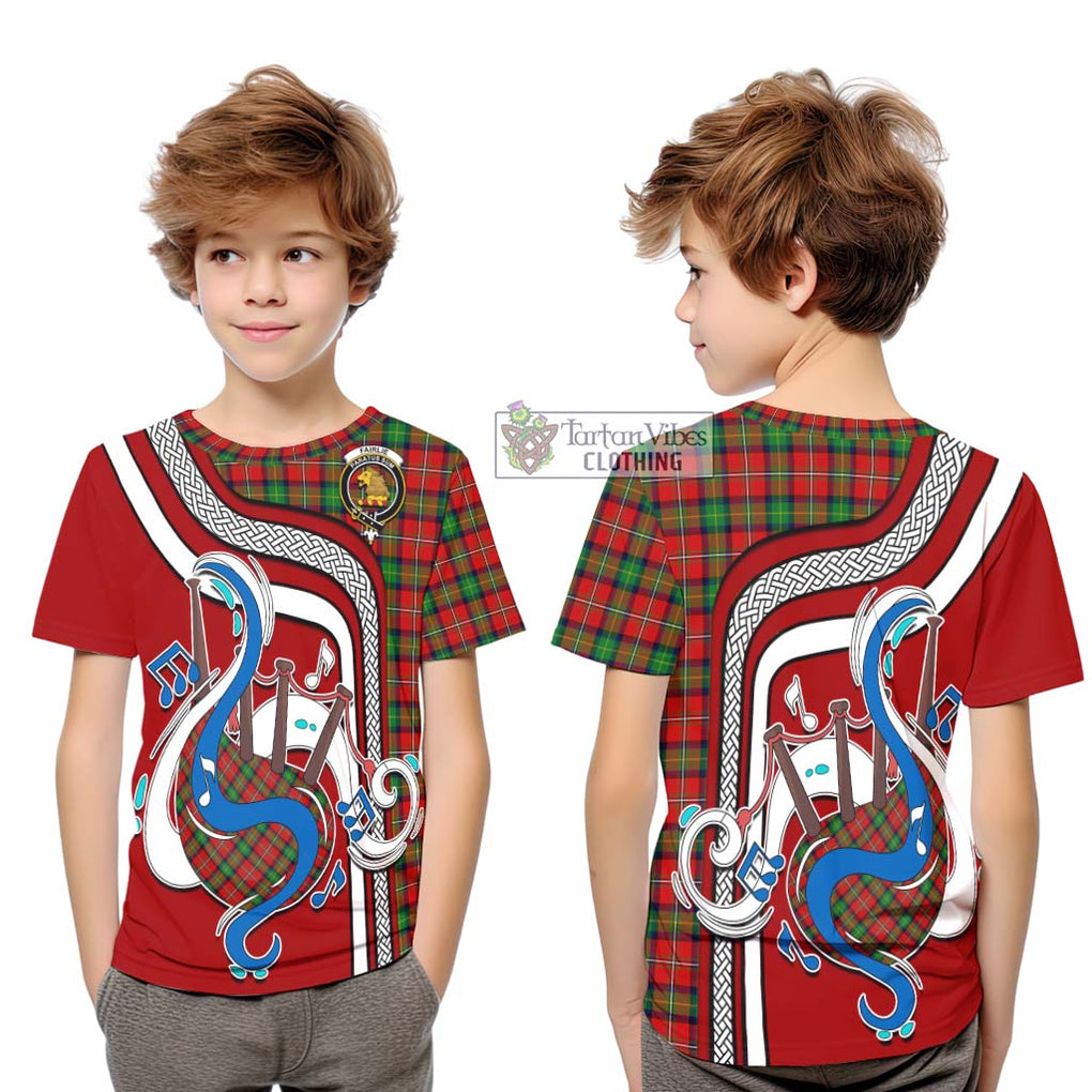 Tartan Vibes Clothing Fairlie Modern Tartan Kid T-Shirt with Epic Bagpipe Style