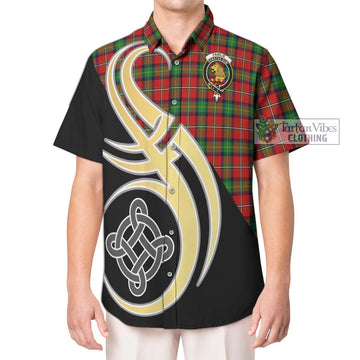 Fairlie Tartan Short Sleeve Button Shirt with Family Crest and Celtic Symbol Style