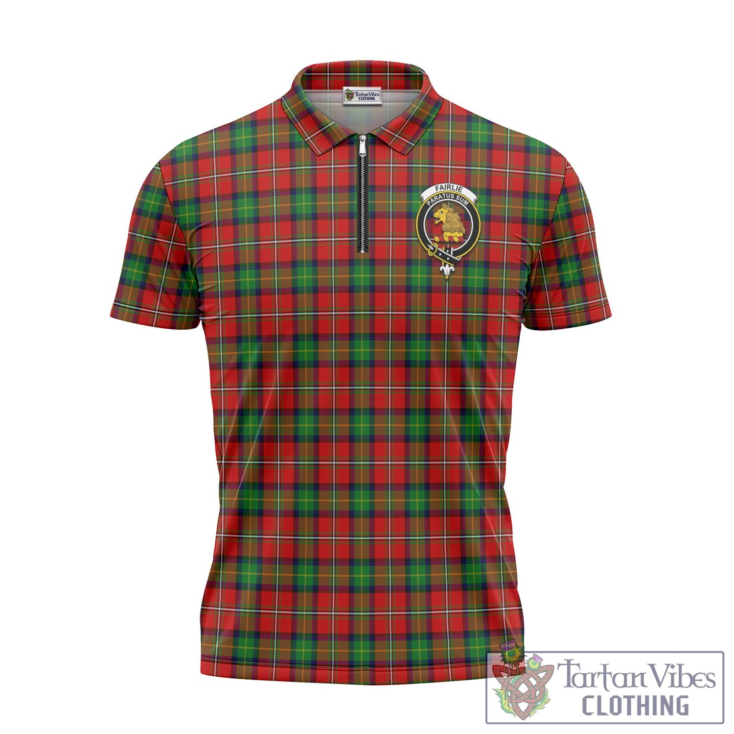 Tartan Vibes Clothing Fairlie Modern Tartan Zipper Polo Shirt with Family Crest