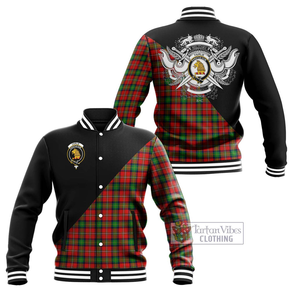Fairlie Tartan Baseball Jacket with Family Crest and Military Logo Style Unisex - Tartan Vibes Clothing
