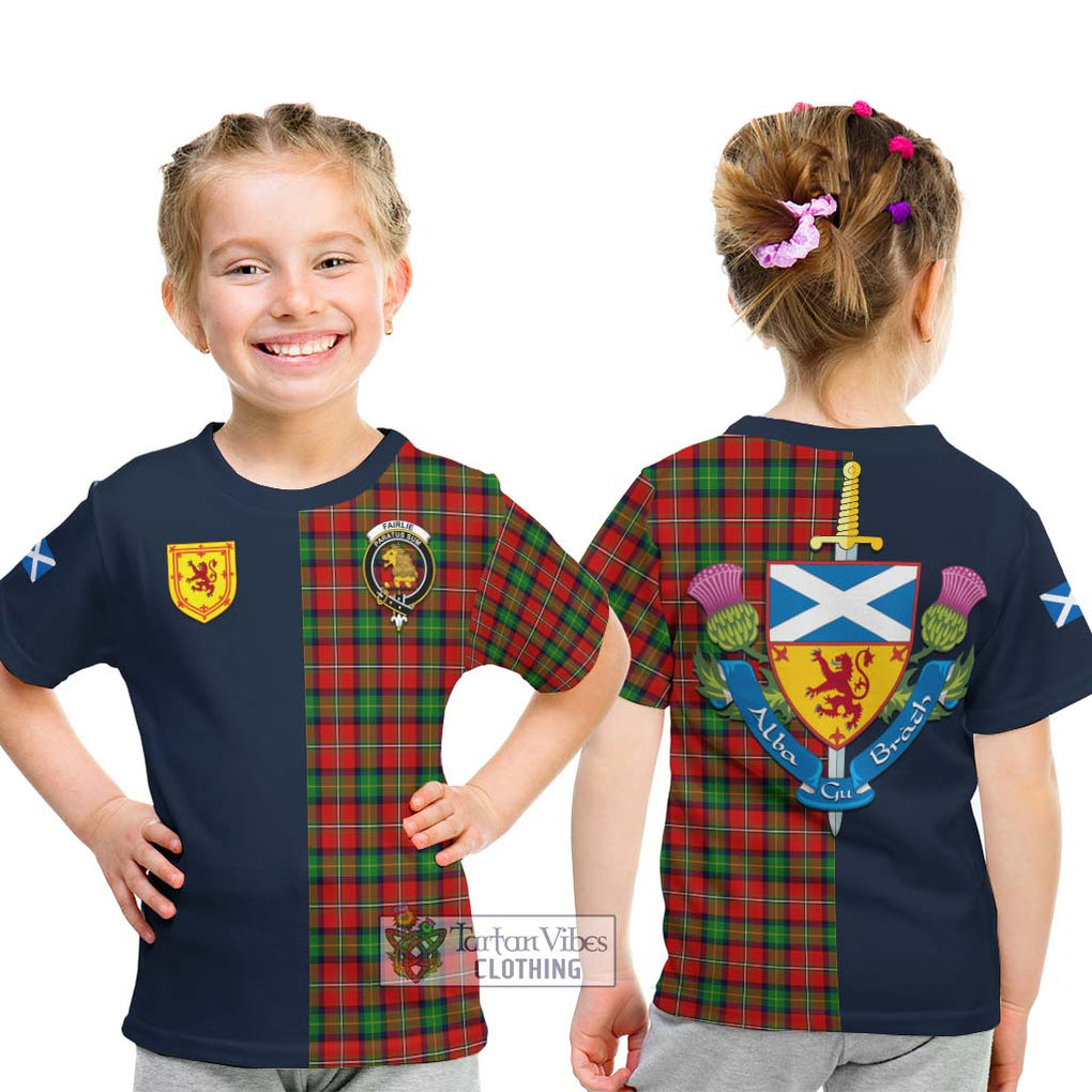 Tartan Vibes Clothing Fairlie Modern Tartan Kid T-Shirt with Scottish Lion Royal Arm Half Style