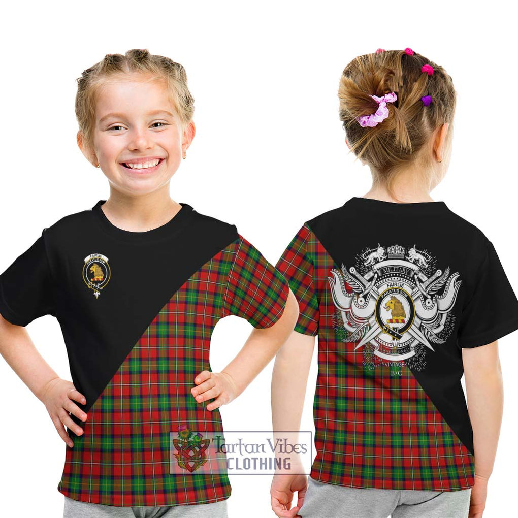 Fairlie Tartan Kid T-Shirt with Family Crest and Military Logo Style - Tartanvibesclothing Shop