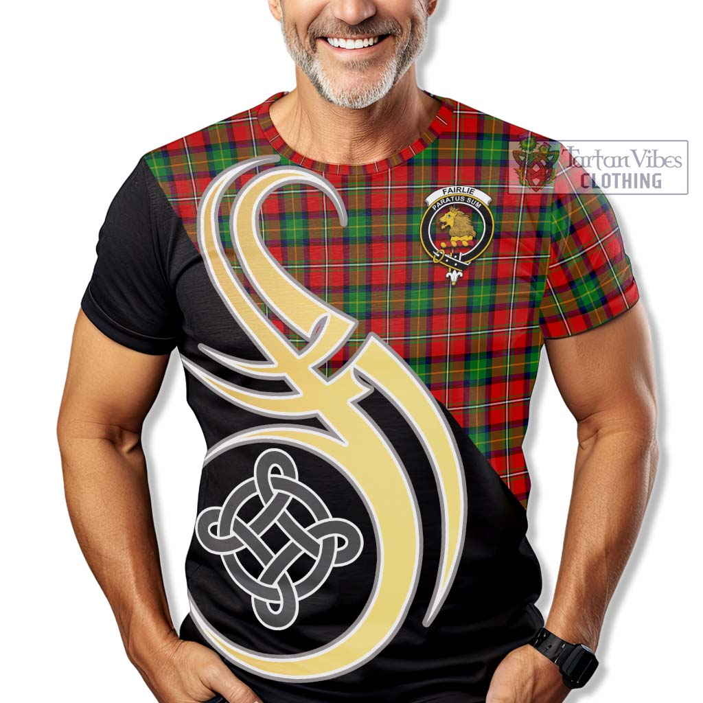 Tartan Vibes Clothing Fairlie Modern Tartan T-Shirt with Family Crest and Celtic Symbol Style