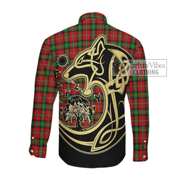 Fairlie Tartan Long Sleeve Button Shirt with Family Crest Celtic Wolf Style