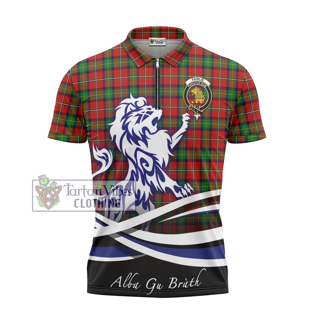 Fairlie Tartan Zipper Polo Shirt with Alba Gu Brath Regal Lion Emblem - Tartanvibesclothing Shop