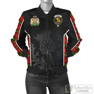 Fairlie Tartan Bomber Jacket with Family Crest and Scottish Thistle Vibes Sport Style