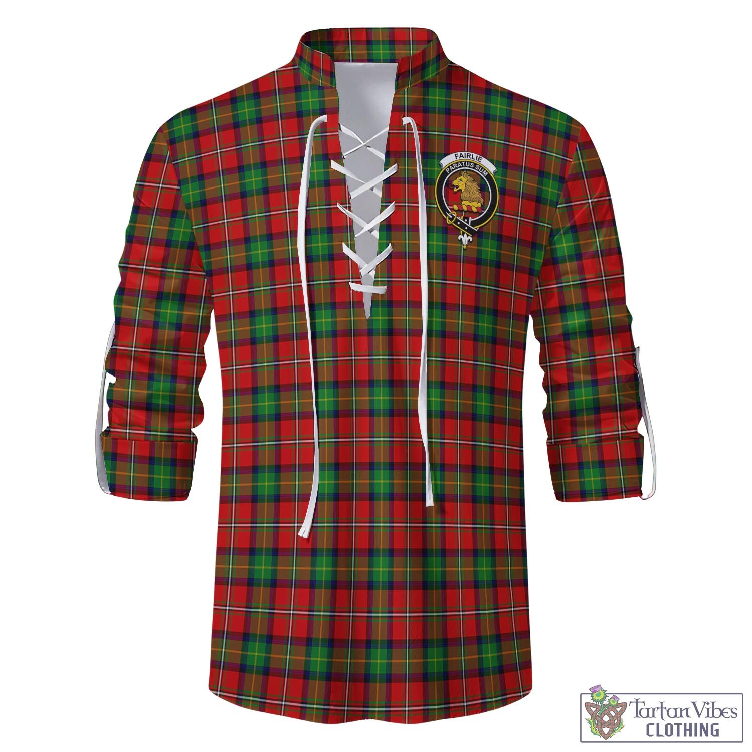 Tartan Vibes Clothing Fairlie Modern Tartan Men's Scottish Traditional Jacobite Ghillie Kilt Shirt with Family Crest