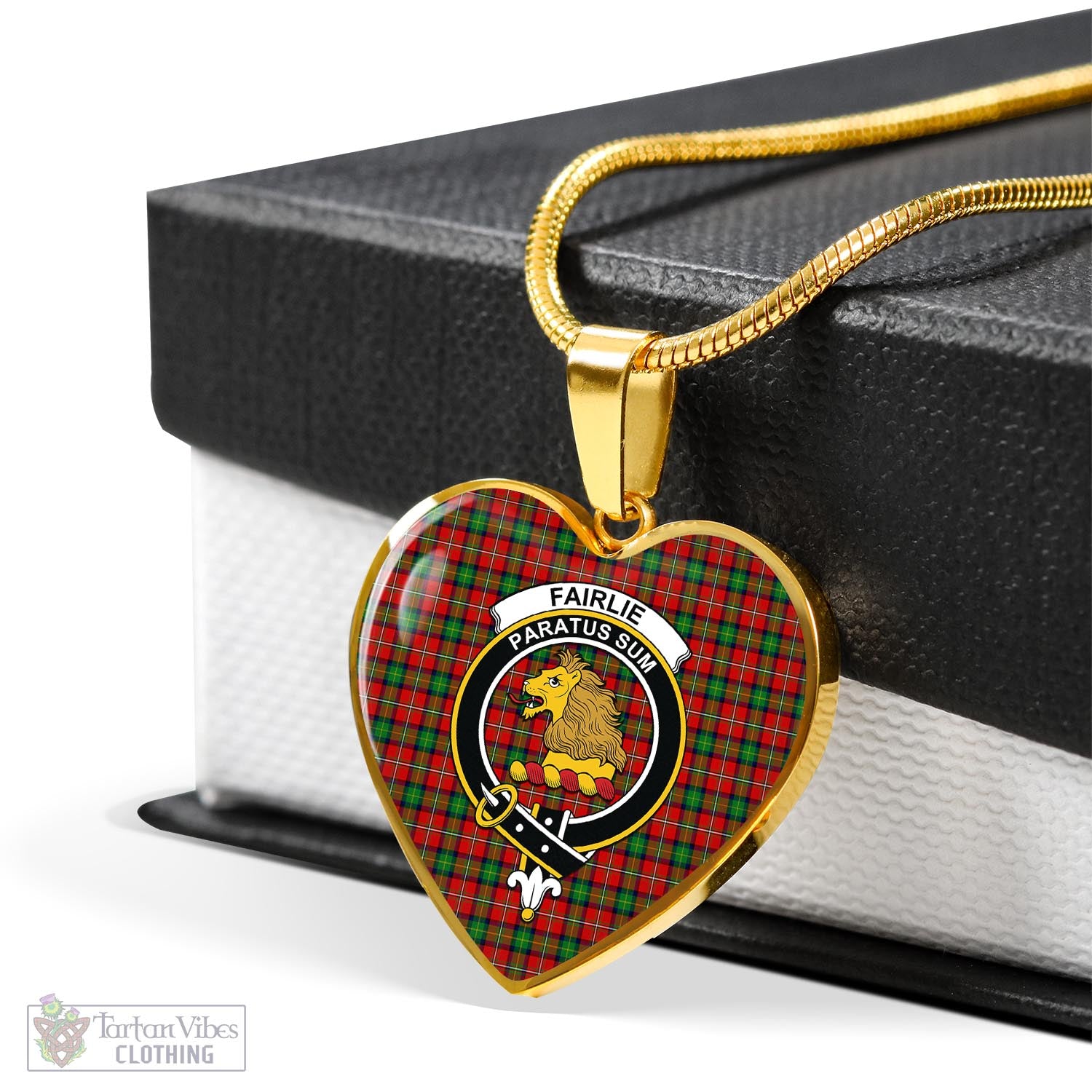 Tartan Vibes Clothing Fairlie Modern Tartan Heart Necklace with Family Crest