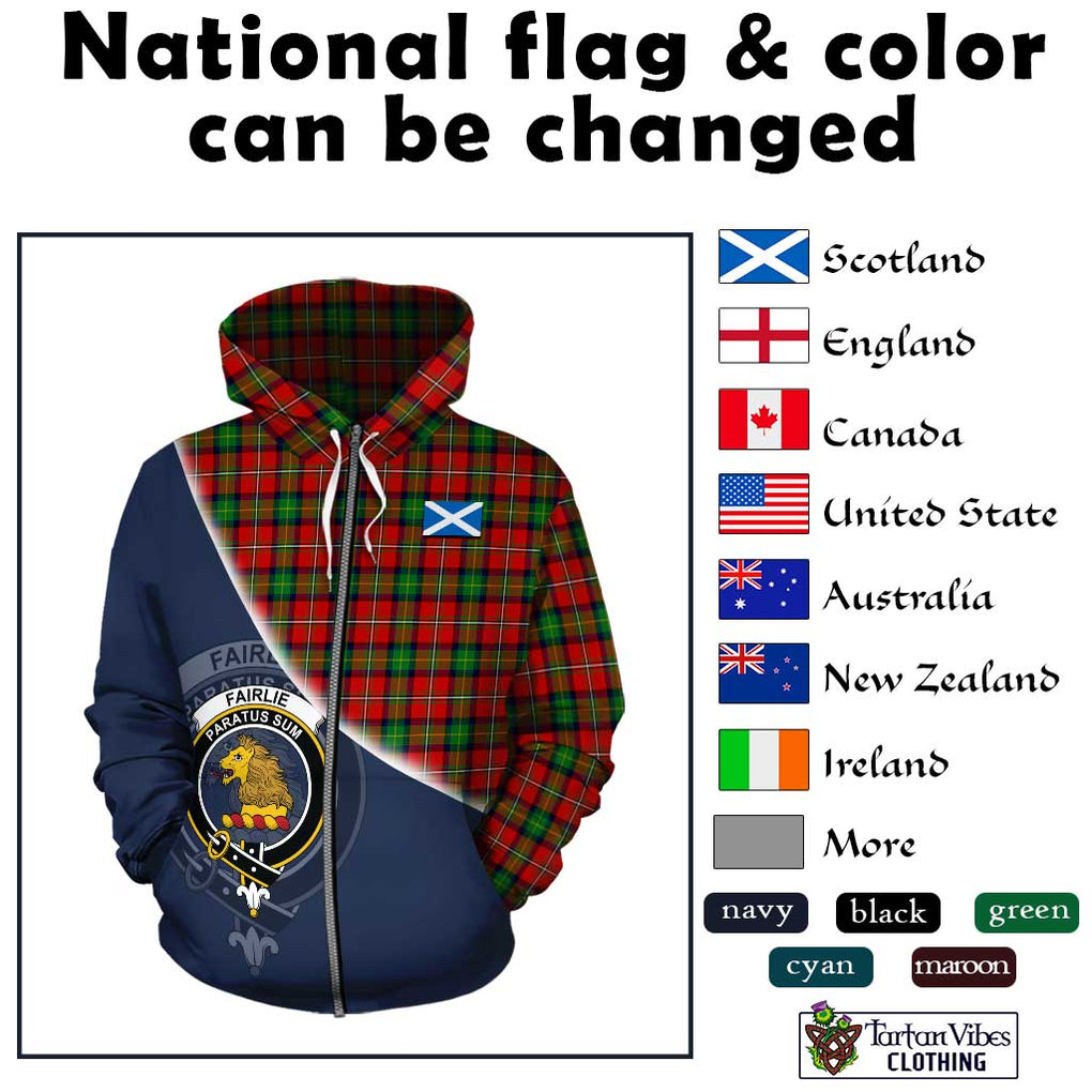 Fairlie Tartan Hoodie with Personalised National Flag and Family Crest Half Style - Tartanvibesclothing Shop