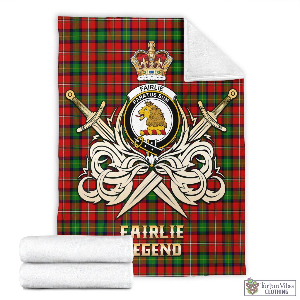 Tartan Vibes Clothing Fairlie Modern Tartan Blanket with Clan Crest and the Golden Sword of Courageous Legacy