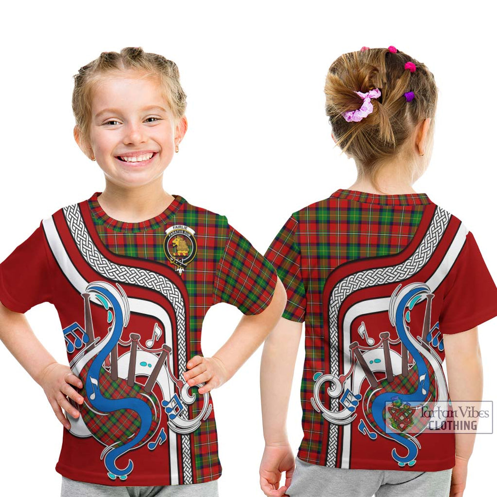 Tartan Vibes Clothing Fairlie Modern Tartan Kid T-Shirt with Epic Bagpipe Style