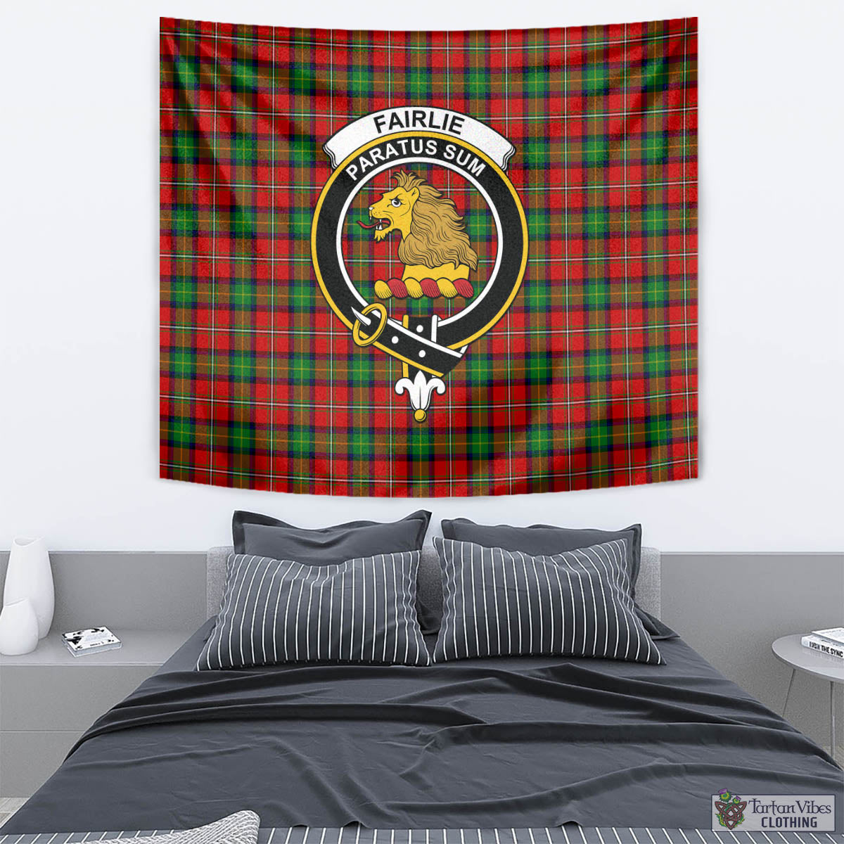 Tartan Vibes Clothing Fairlie Modern Tartan Tapestry Wall Hanging and Home Decor for Room with Family Crest