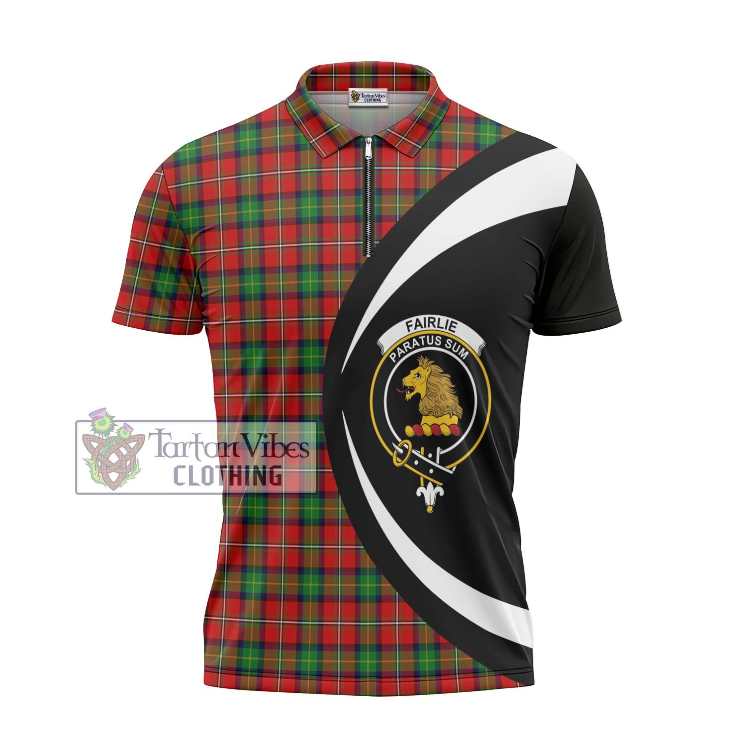 Tartan Vibes Clothing Fairlie Modern Tartan Zipper Polo Shirt with Family Crest Circle Style