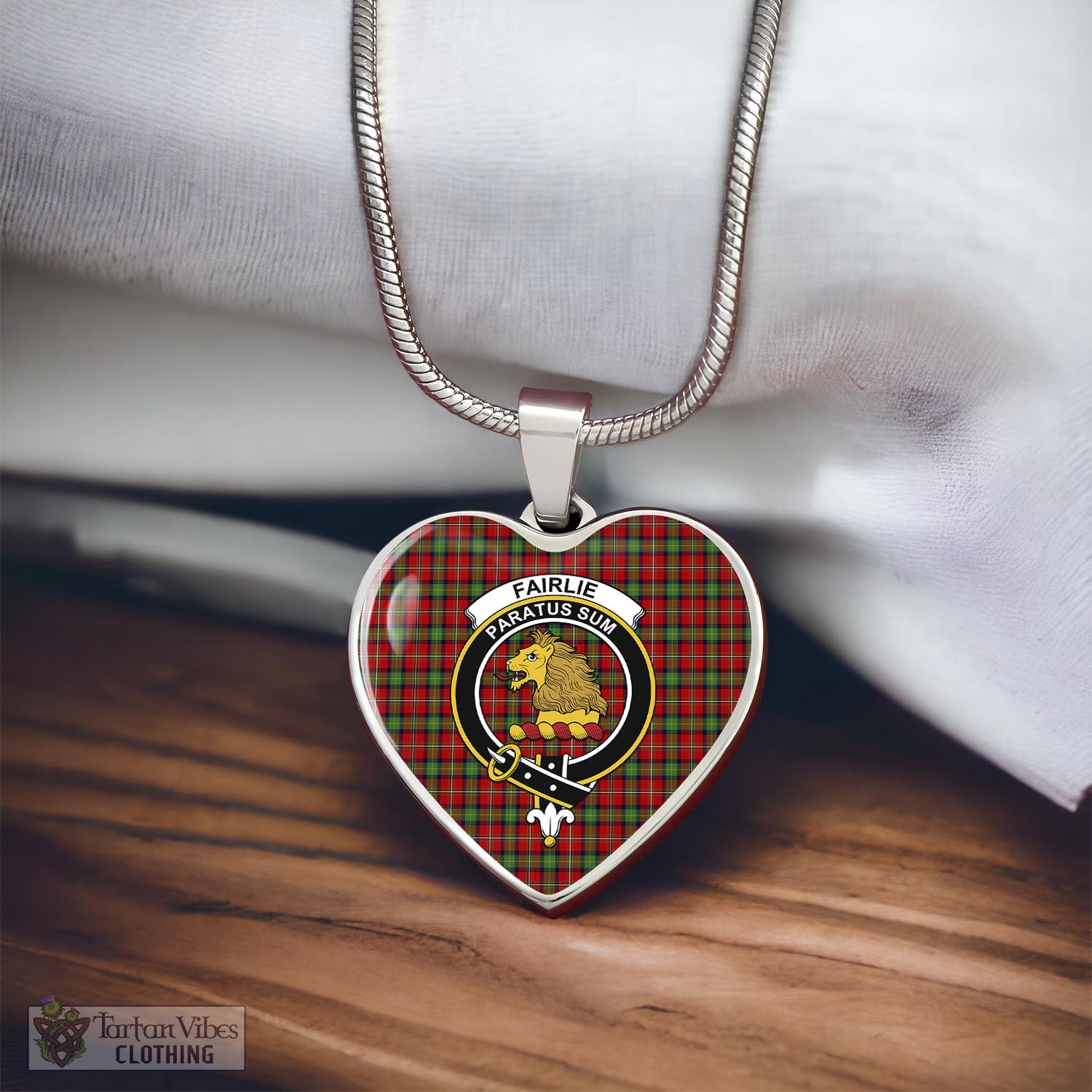 Tartan Vibes Clothing Fairlie Modern Tartan Heart Necklace with Family Crest