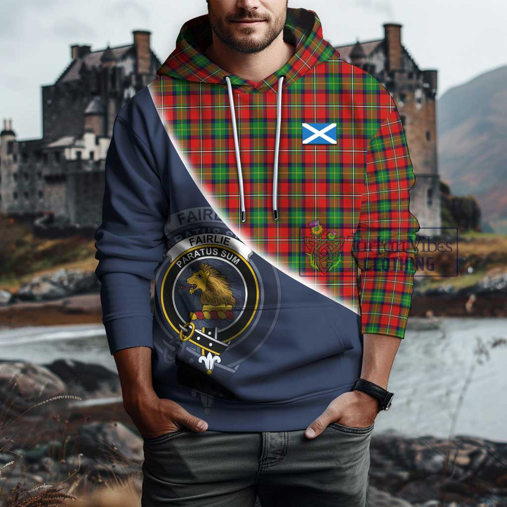 Fairlie Tartan Hoodie with Personalised National Flag and Family Crest Half Style - Tartanvibesclothing Shop