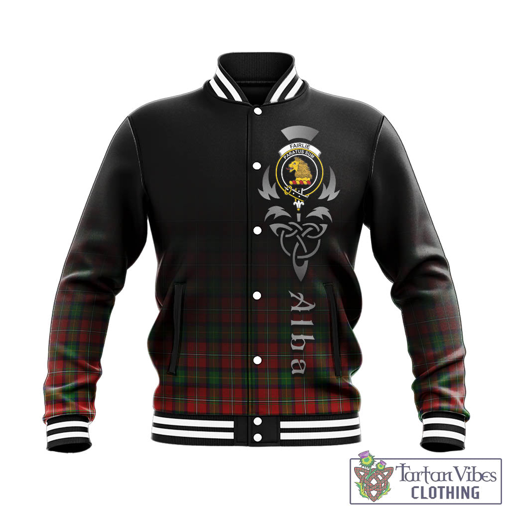 Tartan Vibes Clothing Fairlie Modern Tartan Baseball Jacket Featuring Alba Gu Brath Family Crest Celtic Inspired