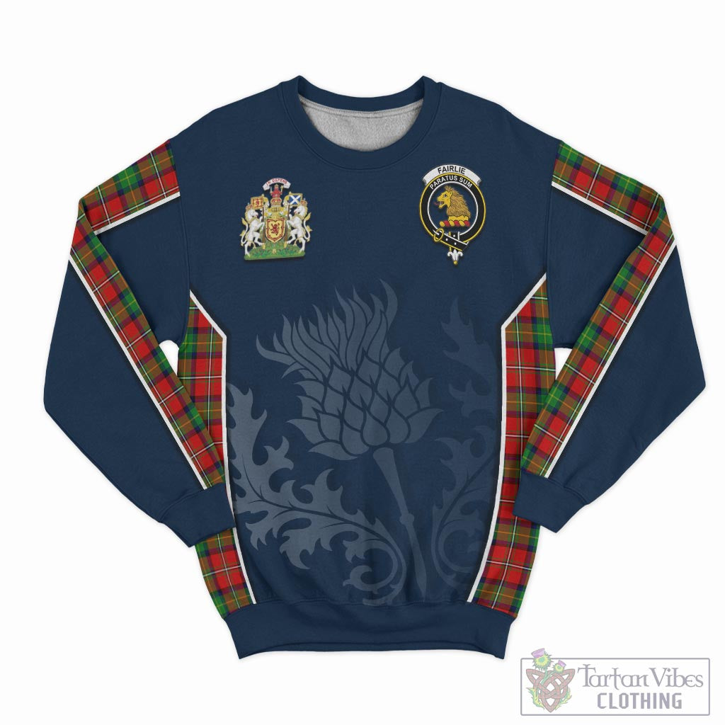 Tartan Vibes Clothing Fairlie Modern Tartan Sweatshirt with Family Crest and Scottish Thistle Vibes Sport Style