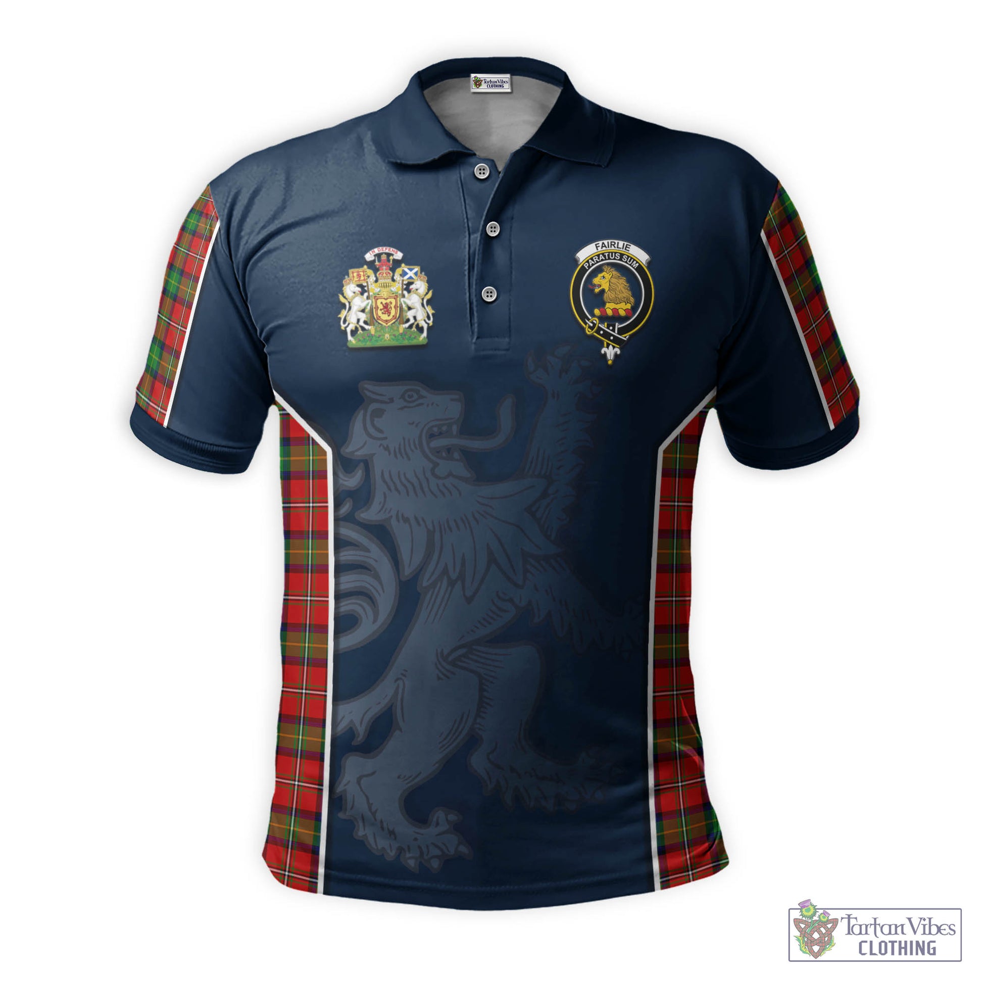 Tartan Vibes Clothing Fairlie Modern Tartan Men's Polo Shirt with Family Crest and Lion Rampant Vibes Sport Style