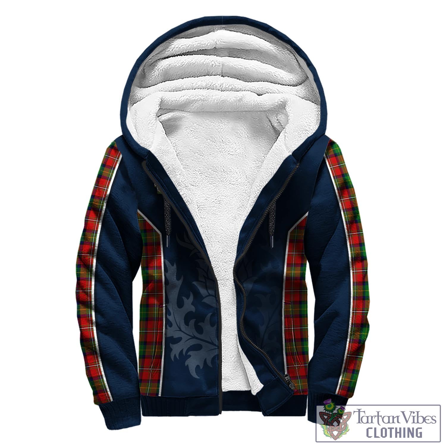 Tartan Vibes Clothing Fairlie Modern Tartan Sherpa Hoodie with Family Crest and Scottish Thistle Vibes Sport Style