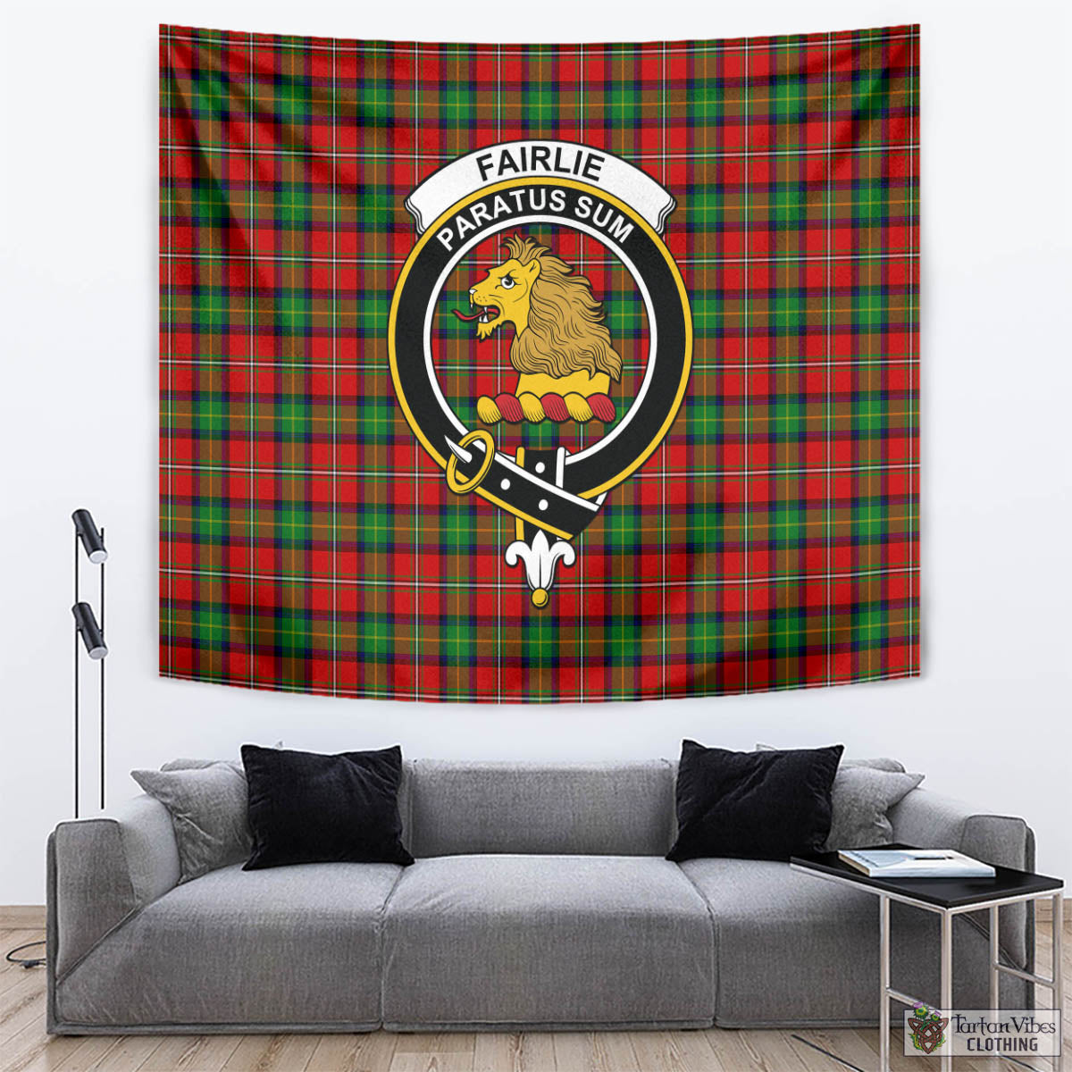 Tartan Vibes Clothing Fairlie Modern Tartan Tapestry Wall Hanging and Home Decor for Room with Family Crest