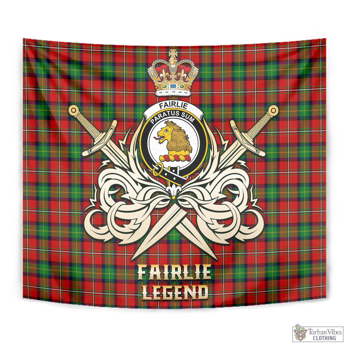 Tartan Vibes Clothing Fairlie Modern Tartan Tapestry with Clan Crest and the Golden Sword of Courageous Legacy