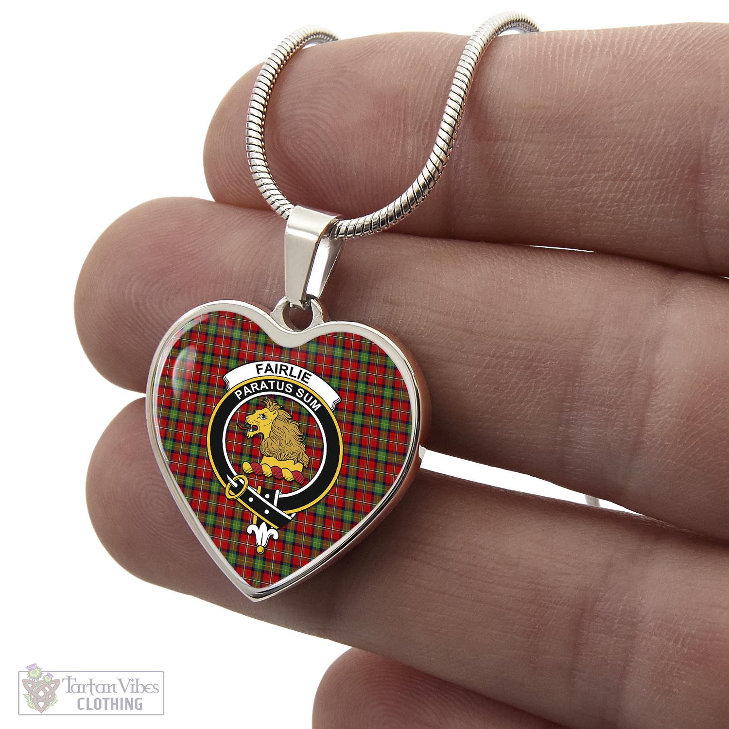 Tartan Vibes Clothing Fairlie Modern Tartan Heart Necklace with Family Crest