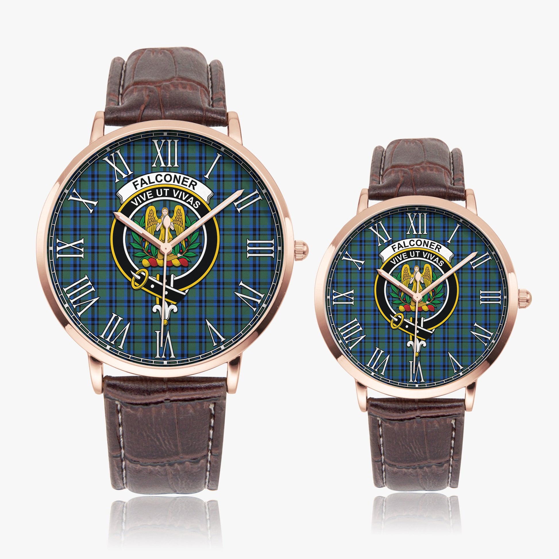 Falconer Tartan Family Crest Leather Strap Quartz Watch - Tartanvibesclothing