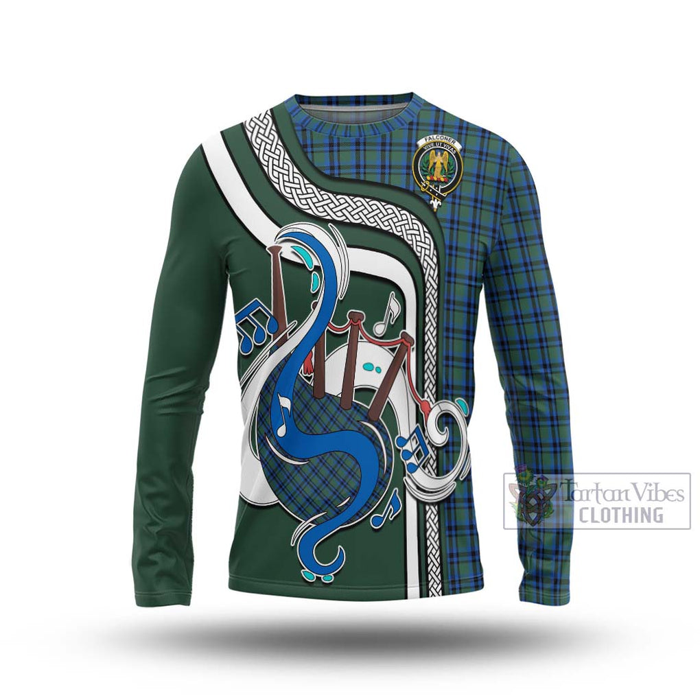 Tartan Vibes Clothing Falconer Tartan Long Sleeve T-Shirt with Epic Bagpipe Style