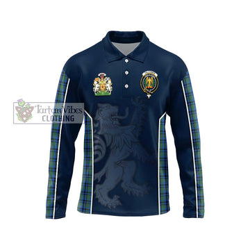 Falconer Tartan Long Sleeve Polo Shirt with Family Crest and Lion Rampant Vibes Sport Style