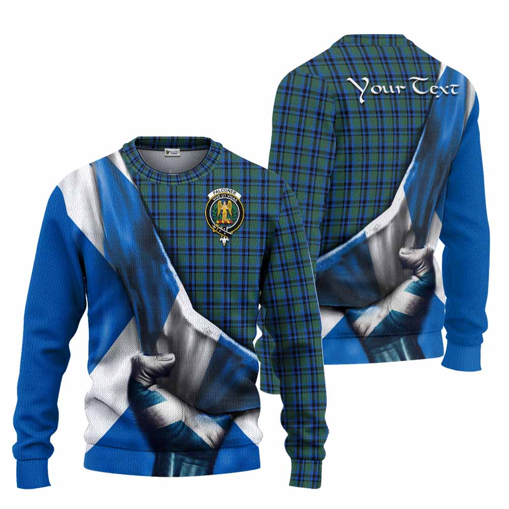 Tartan Vibes Clothing Falconer Tartan Knitted Sweater with Family Crest Scotland Patriotic Style