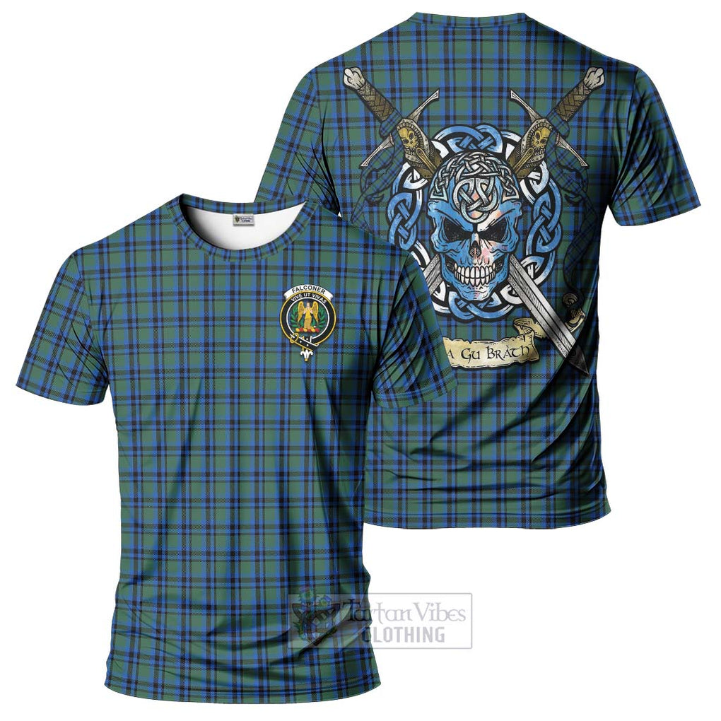 Tartan Vibes Clothing Falconer Tartan T-Shirt with Family Crest Celtic Skull Style