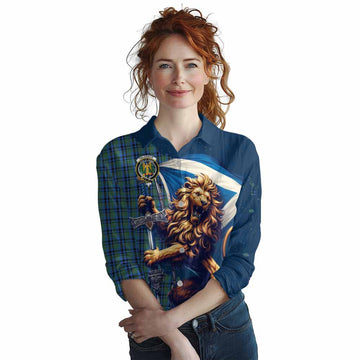 Falconer Tartan Family Crest Women's Casual Shirt with Scottish Majestic Lion