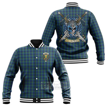 Falconer Tartan Baseball Jacket with Family Crest Celtic Skull Style