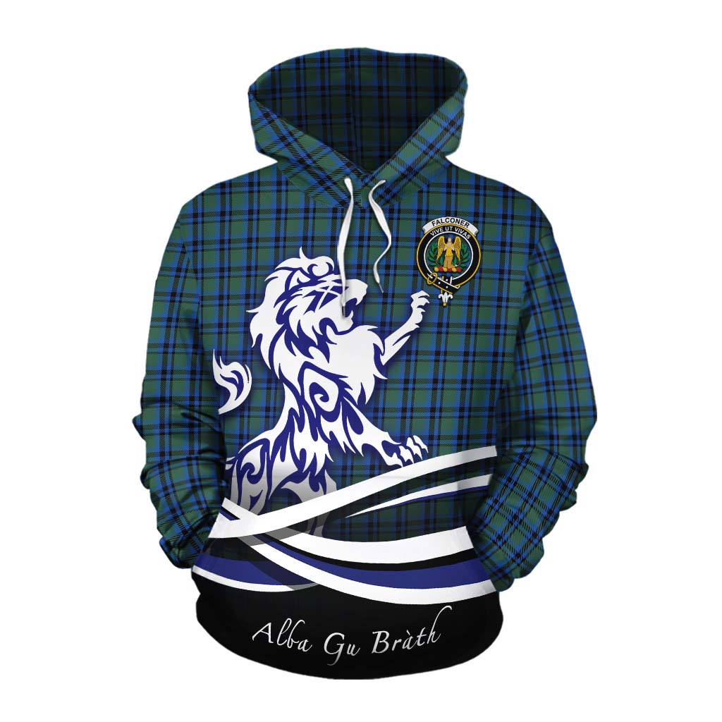 Tartan Vibes Clothing Falconer Tartan Cotton Hoodie with Alba Gu Brath Regal Lion Emblem