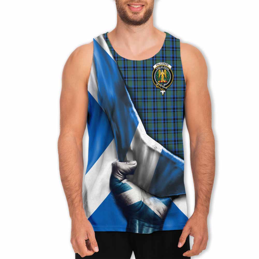 Tartan Vibes Clothing Falconer Tartan Men's Tank Top with Family Crest Scotland Patriotic Style