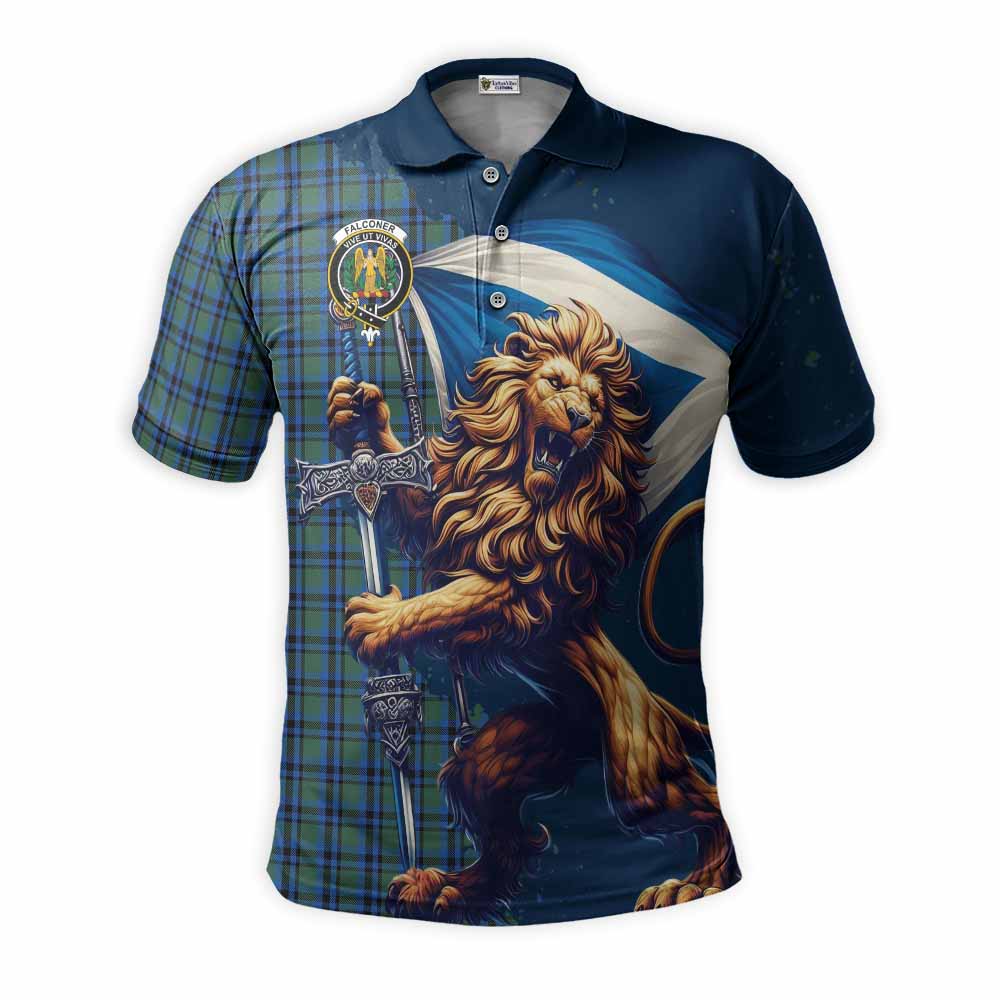 Tartan Vibes Clothing Falconer Tartan Family Crest Men's Polo Shirt with Scottish Majestic Lion