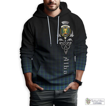 Falconer Tartan Hoodie Featuring Alba Gu Brath Family Crest Celtic Inspired