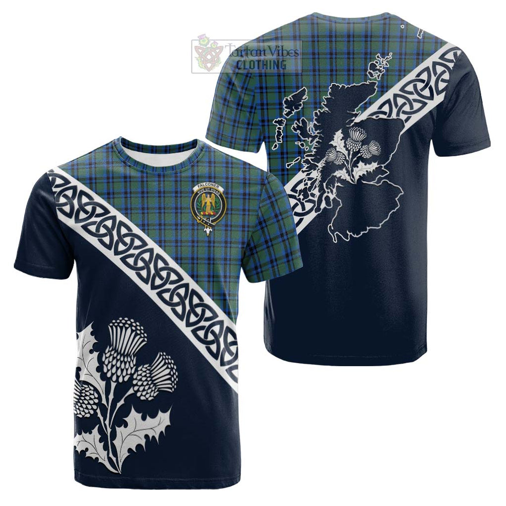 Tartan Vibes Clothing Falconer Tartan Cotton T-shirt Featuring Thistle and Scotland Map