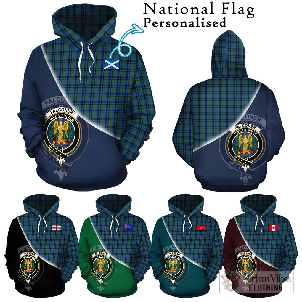 Falconer Tartan Hoodie with Personalised National Flag and Family Crest Half Style Zip Hoodie - Tartanvibesclothing Shop