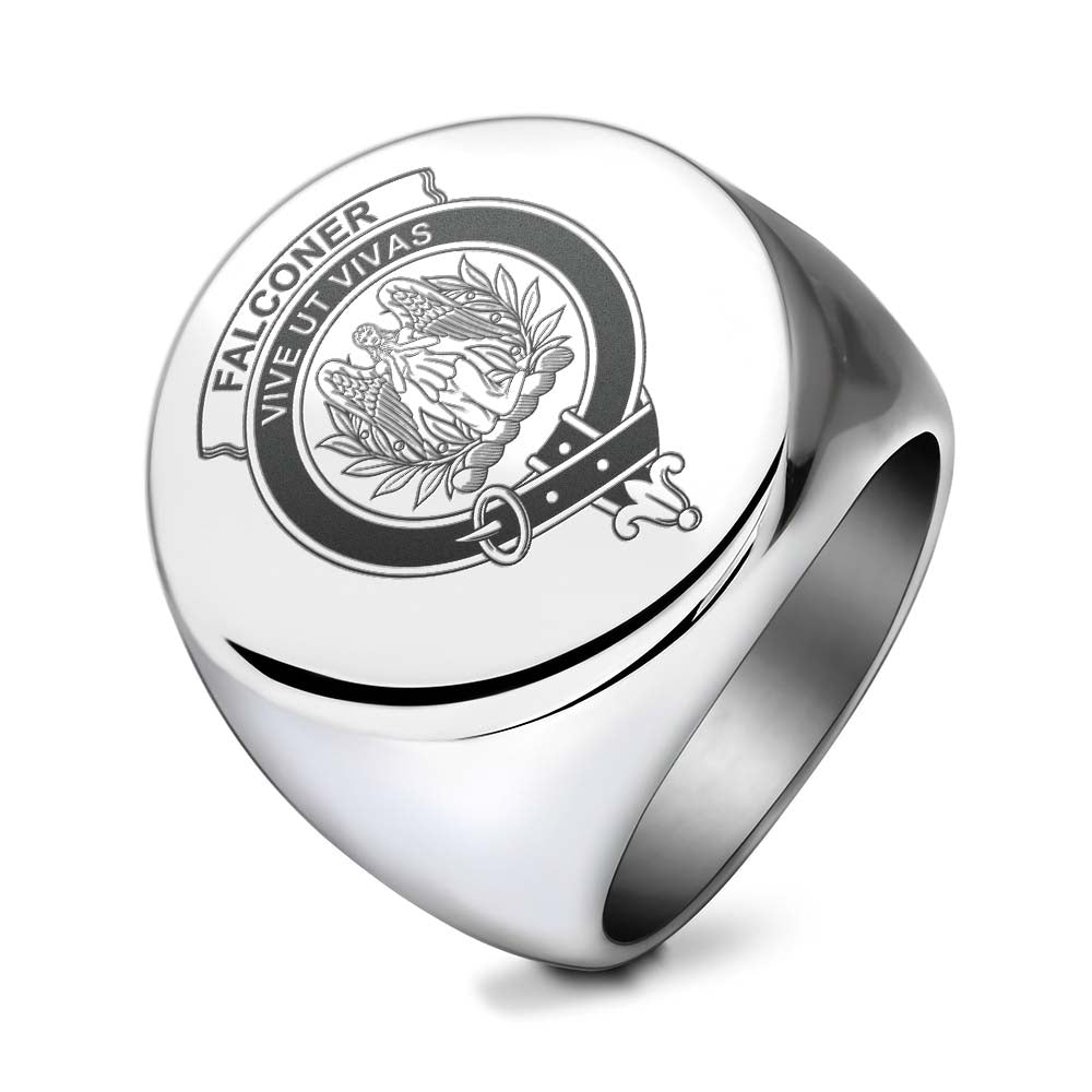 Tartan Vibes Clothing Falconer Clan Crest Engraved Ring