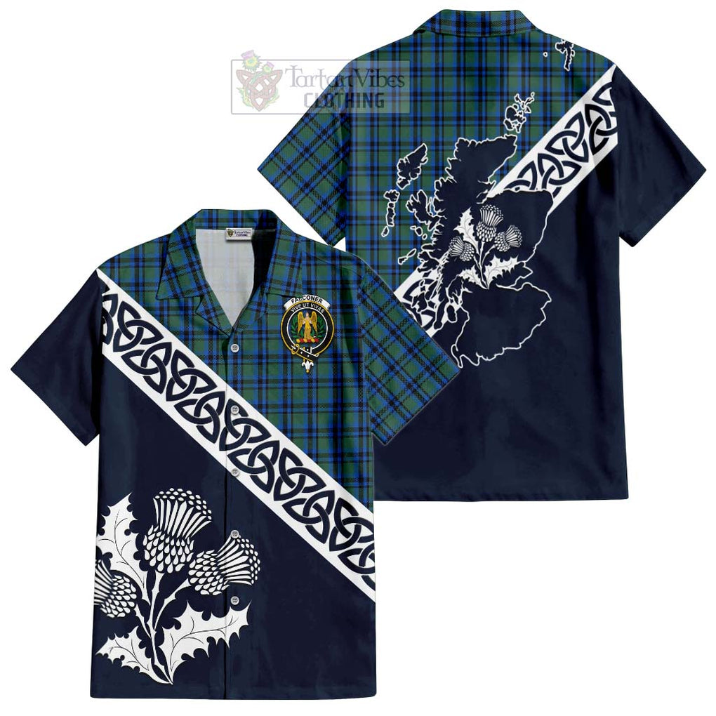 Tartan Vibes Clothing Falconer Tartan Short Sleeve Button Shirt Featuring Thistle and Scotland Map