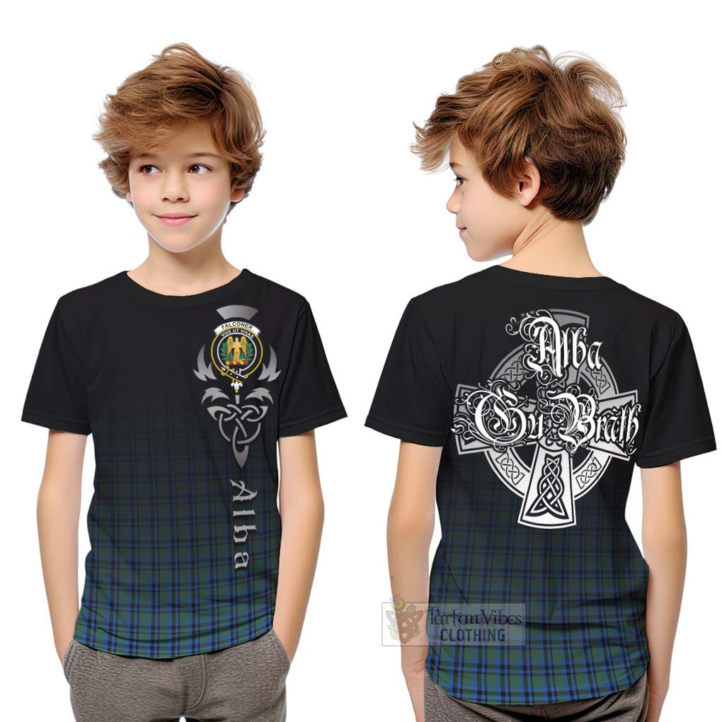 Tartan Vibes Clothing Falconer Tartan Kid T-Shirt Featuring Alba Gu Brath Family Crest Celtic Inspired