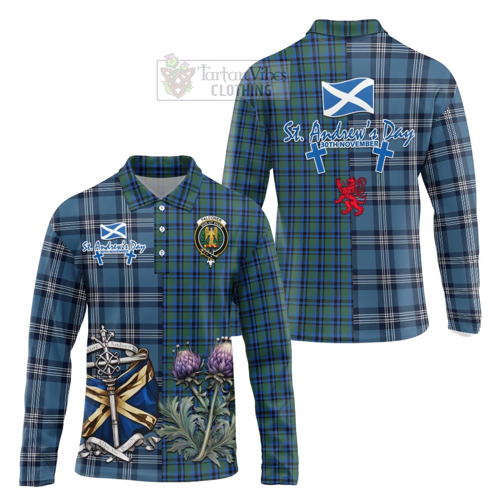 Tartan Vibes Clothing Falconer Tartan Long Sleeve Polo Shirt Happy St. Andrew's Day Half Tartan Style