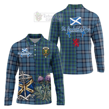 Falconer Tartan Long Sleeve Polo Shirt Happy St. Andrew's Day Half Tartan Style