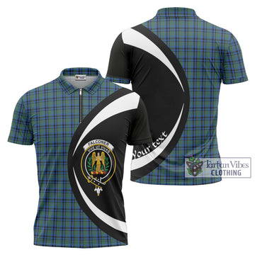 Falconer Tartan Zipper Polo Shirt with Family Crest Circle Style