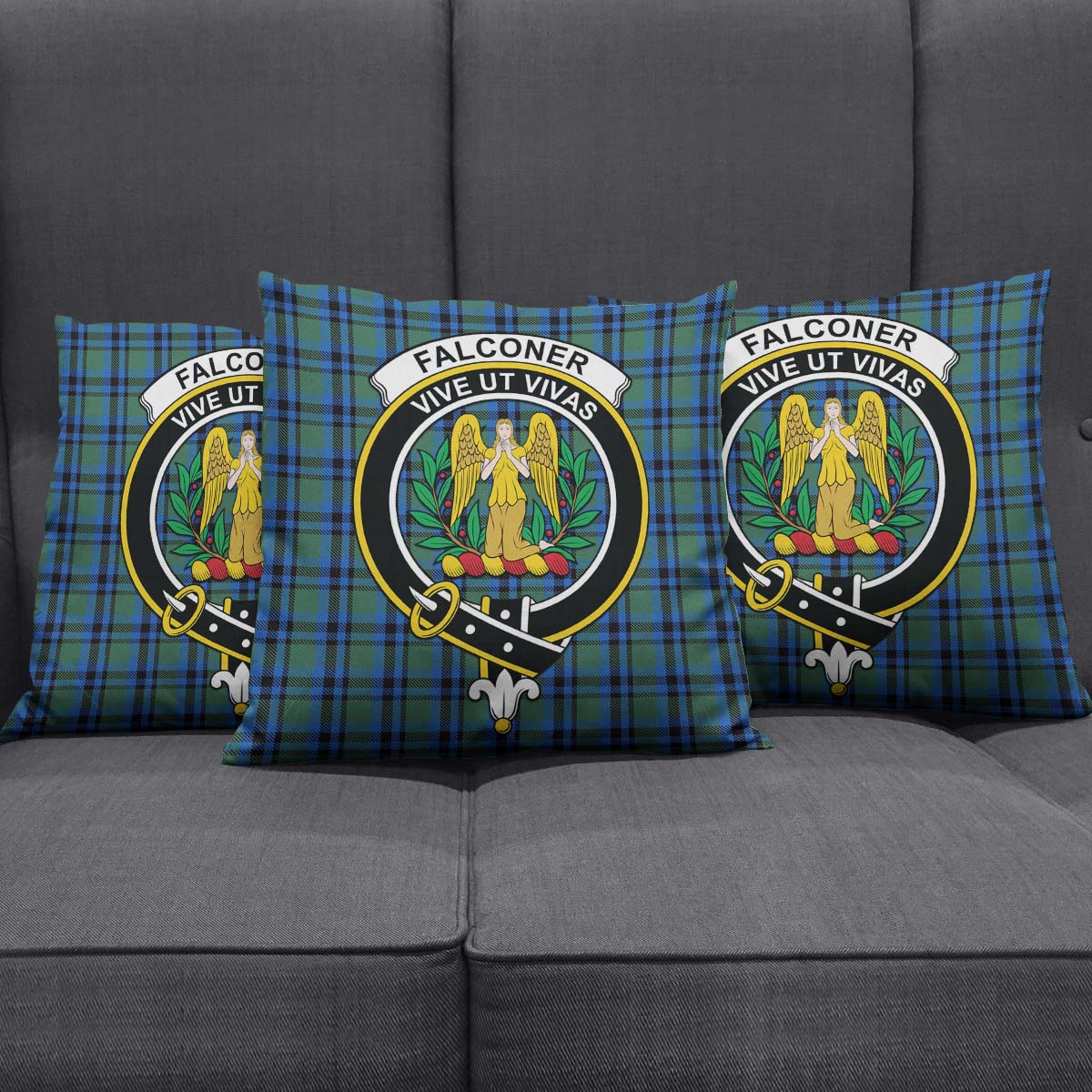 Falconer Tartan Pillow Cover with Family Crest Square Pillow Cover - Tartanvibesclothing